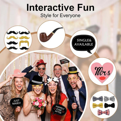 Kotbs 52pcs Wedding Photo Booth Props, Bachelorette Party Photo Booth Prop Kit for Bridal Shower, Engagement and Valentines Party, Photobooth Props Wedding Party Supplies