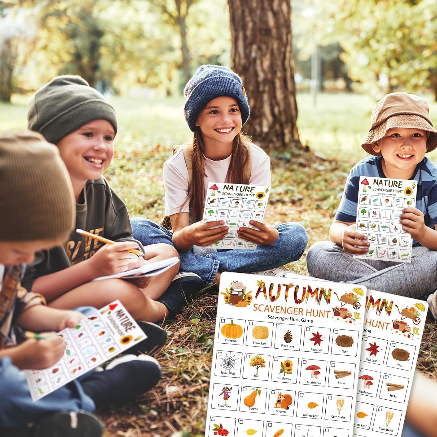 Hoolerry 30 Pcs Nature Scavenger Hunt for Kids Road Trip Game Car Spring Summer Easter Scavenger Hunt Cards Travel Activities Camping Games Outdoor Indoor Seek Activity for Kids Adults(Nature)