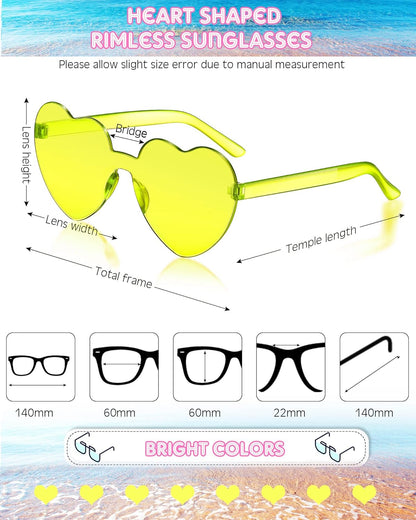 Frienda 8 Pairs Heart Shaped Sunglasses for Women Rimless Heart Glasses Candy Color Sunglasses for Party Favor