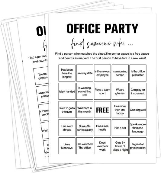 Office Bingo Cards, 25 Unique Randomized 5x7 Sheets, Get to Know You Bingo Game for Adults, Ice Breaker Office Party Games, Team Building Games for Work, High Replay Value - B003