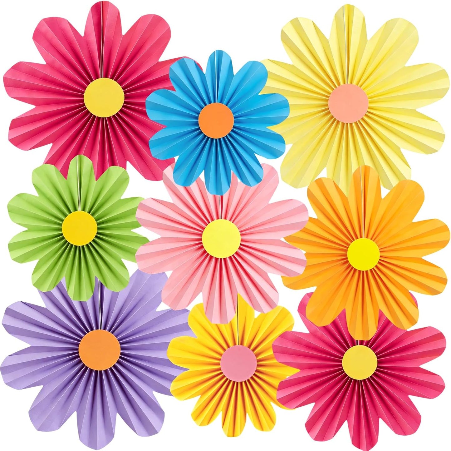 PAPER JAZZ Paper Flowers with Paper Fan Boho Hanging Decor Artificial Flowers Decorations for Wall Pink and Orange Party Decorations for Classroom, Beach Party, Summer Birthday Party Pack of 11.