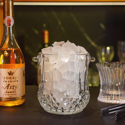 Glass Ice Bucket with Handle and Ice Tong Holds 37oz of Ice Clear Crystal Ice Buckets for Cocktail Bar Wine Home Bar Accessories Parties Clear Champagne Bucket