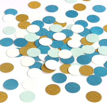 Navy Blue White Gold Confetti Birthday Decorations for Boys Glitter Paper decor Sprinkles Biodegradable Table Confetti Round for Graduation Wedding Baby Shower Party Lasting Surprise 300pcs