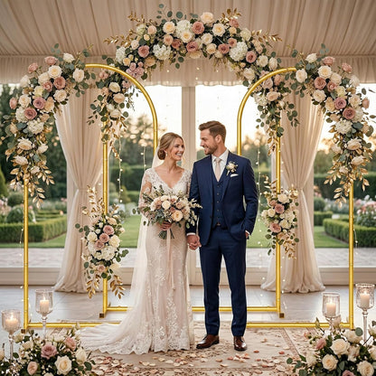 Metal Arch Backdrop Stand Wedding Arch frame Set of 2 (7.2FT,6FT) Gold Balloon Backdrop Arch Stand for Wedding Ceremony Birthday Party Baby Shower Graduation Ceremony Decoration