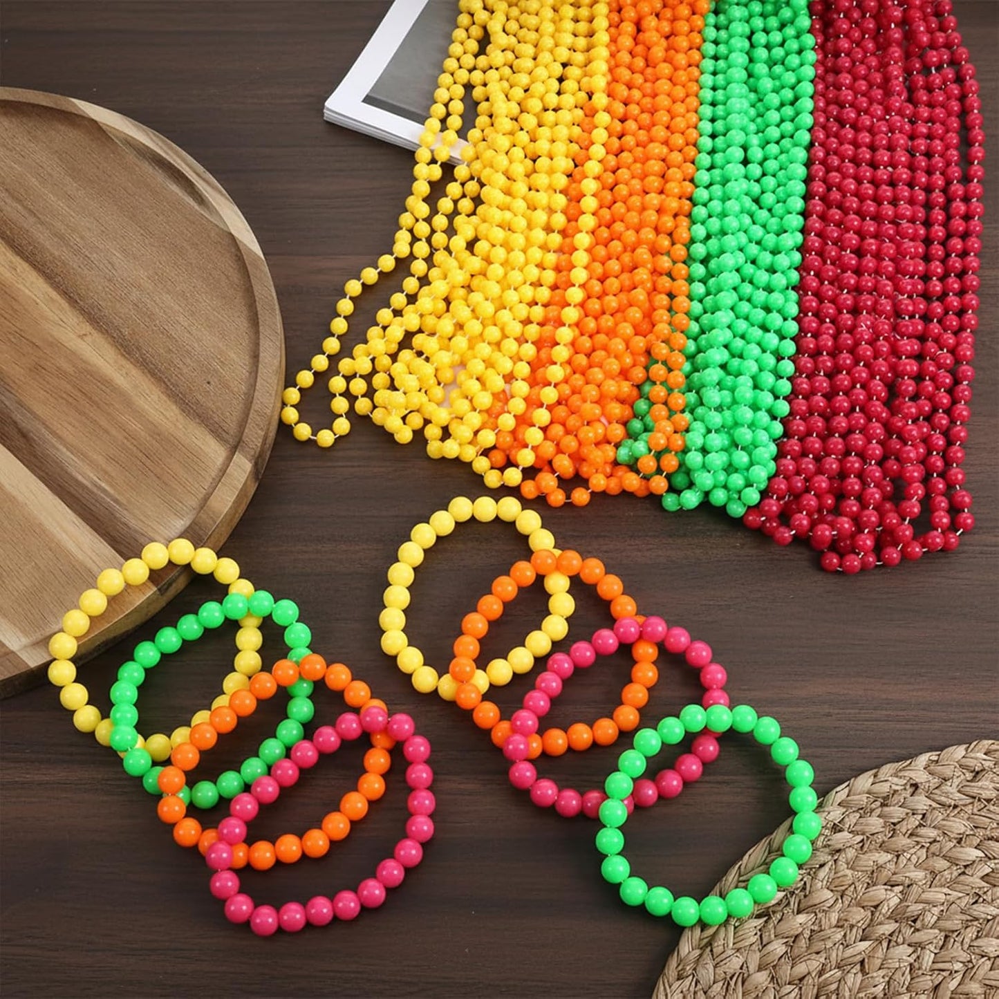 64 Pcs Glow In The Dark Bead Necklaces Bracelets Set, 32 Pcs UV Neon Glow Black Light Necklaces 32 Bracelets 80s Costume Accessories Necklace Set for Birthday, Party, Wedding, Concert