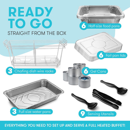 Disposable Chafing Dish Buffet Set Food Warming Trays - Buffet Set Trays Food Warmers for Parties & Events - Replacement Chafing Dishes for Catering (9 Serving Utensil Set)