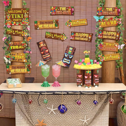 20 Pcs Luau Party Decorations Welcome Sign Summer Hawaiian Directional Signs Tropical Hawaiian Themed Birthday Decorations Luau Tiki Party Supplies with 2 Sheet Letter Stickers