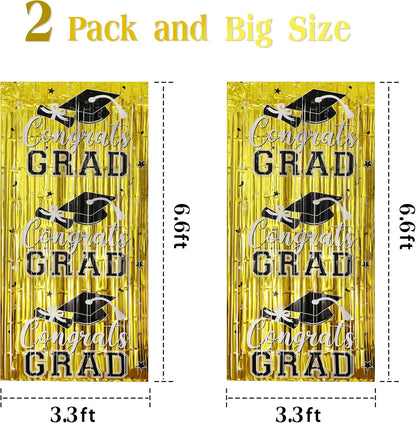 Gradution Party Suppiles Backdrop Decoration 2026, Claas of 2026 Streamer Tinsel Foil Fringe Curtains, Photo Booth Prop Backdrop, Black Grad Photo Backgrounds