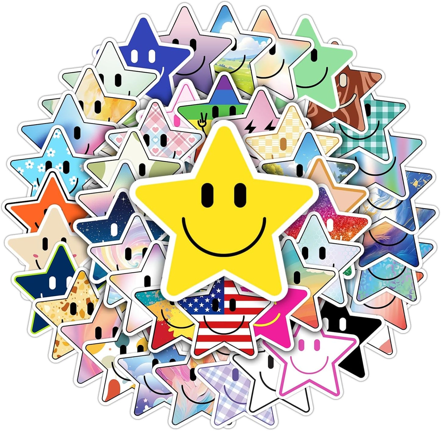 50PCS Smiling Stickers, Cute Water Bottle Stickers for Kids, for Teaching Rewards, Notebooks, Stationery, Luggage, Cartoon PVC Happy Stickers