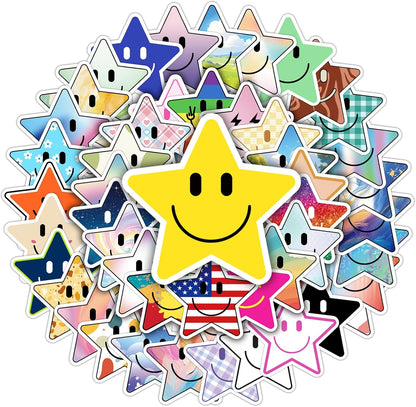 50PCS Smiling Stickers, Cute Water Bottle Stickers for Kids, for Teaching Rewards, Notebooks, Stationery, Luggage, Cartoon PVC Happy Stickers