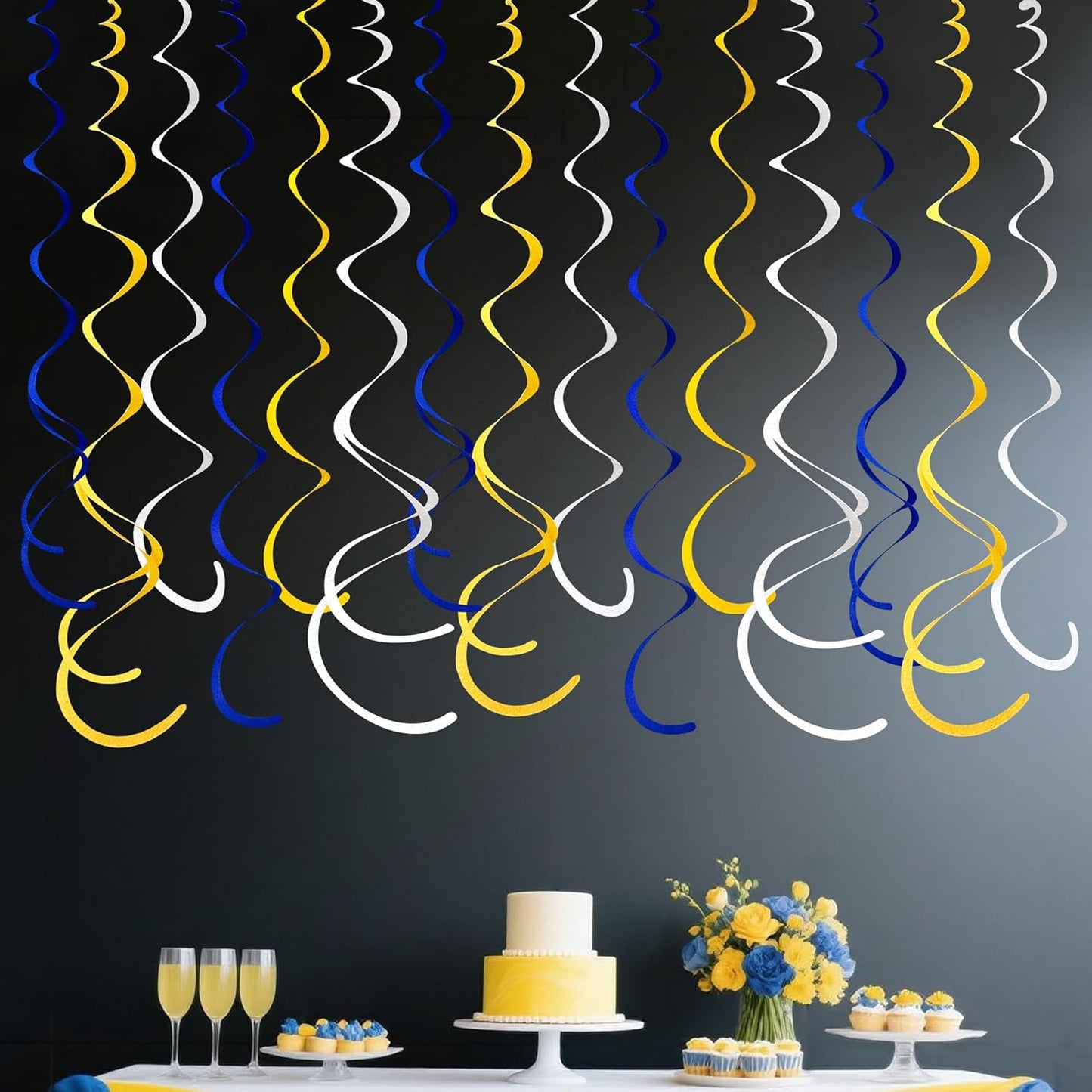 36 Pcs Blue Hanging Swirl Decorations Ombre Royal Blue White Felt Swirl Streamer Spiral Ceiling Garland for Birthday Wedding Baby Shower Graduation Under The Sea Nautical Ahoy Achor Party Supplies