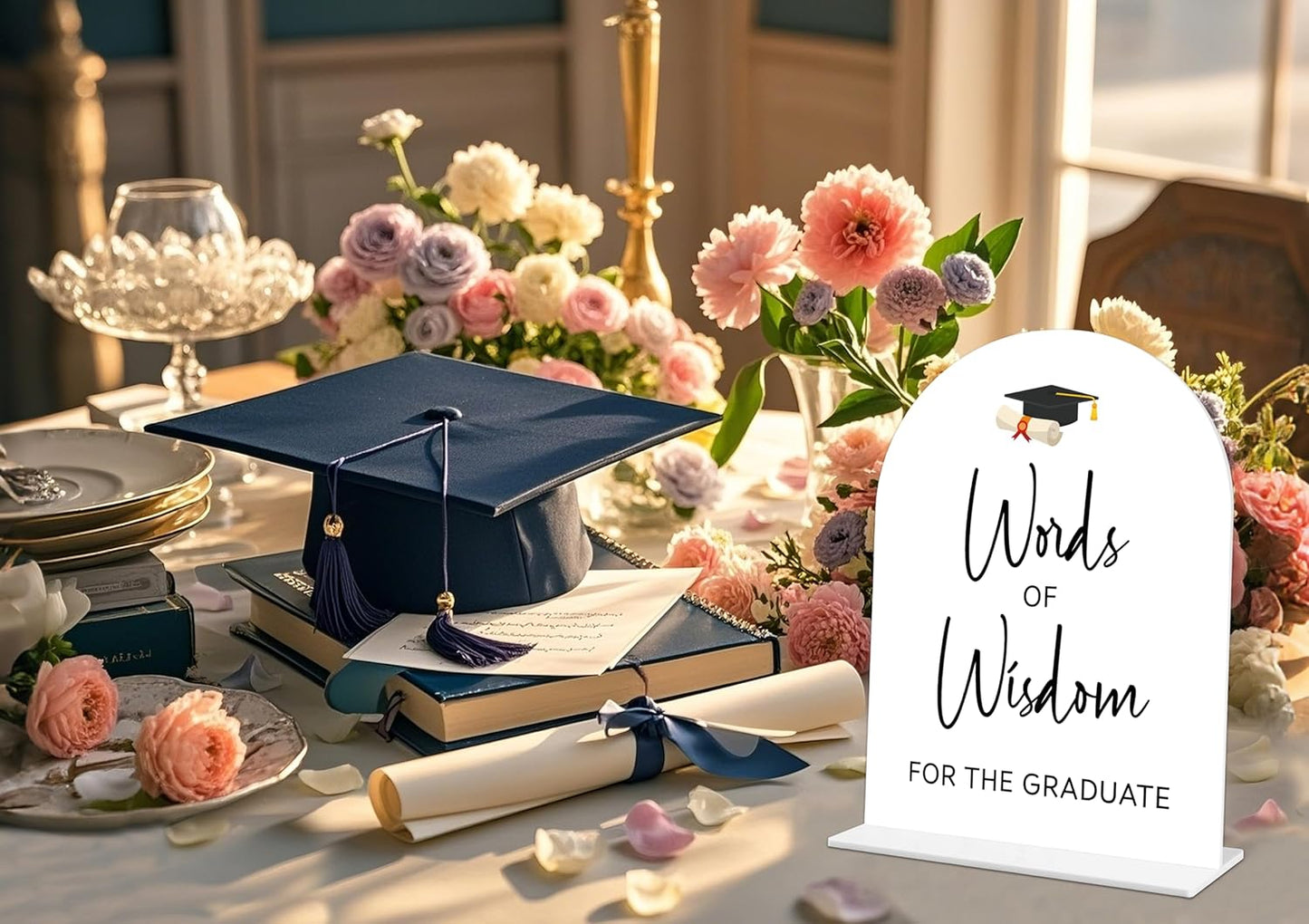 Graduation Guestbook Sign, 6 x 8 Inch White Arch Acrylic Grad Party Sign with Holder, Graduation Party Sign for Class of 2026, Grad Decor, High School College Party Supplies - DL02