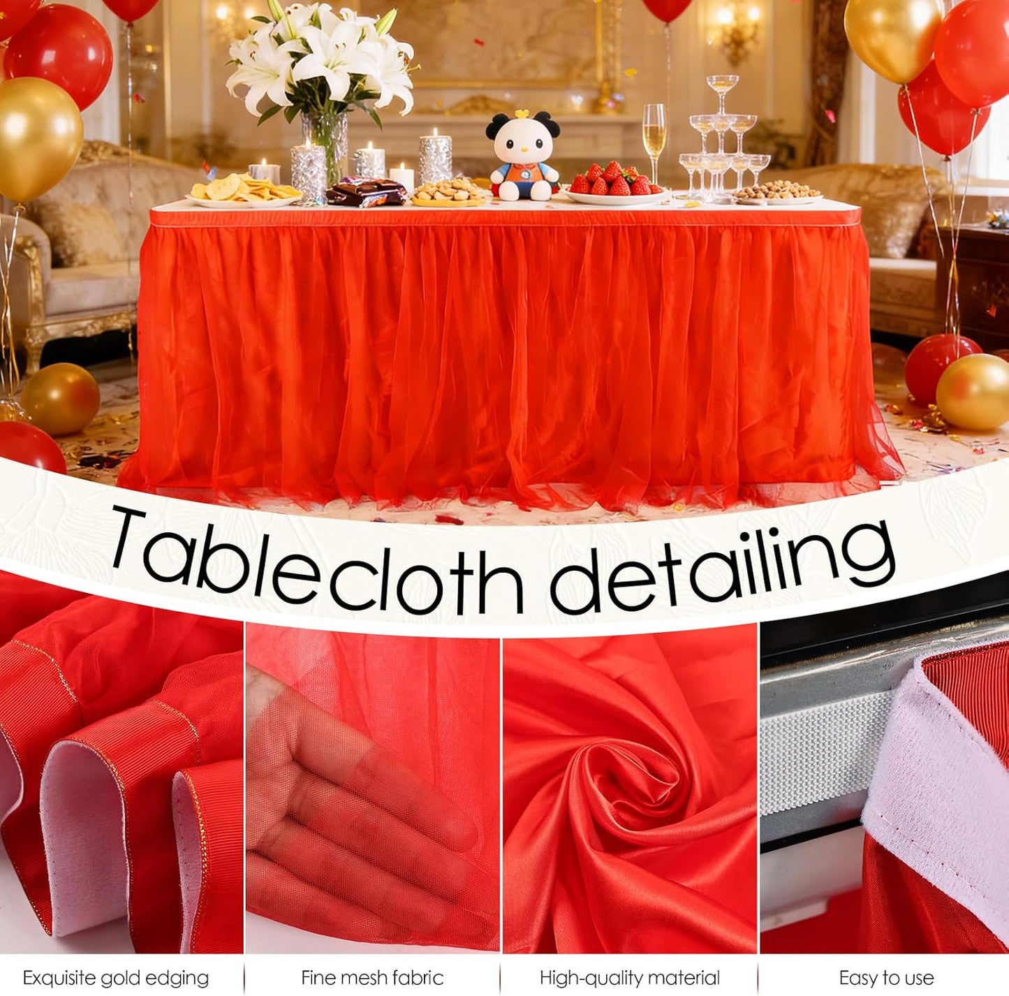 THARAHT Tulle Table Skirt 6FT 180CM Long for Rectangle Tables Round Tables Ruffle Desk Skirt for Princess Girls Birthday Party Cake Dessert Decorations Table Skirt