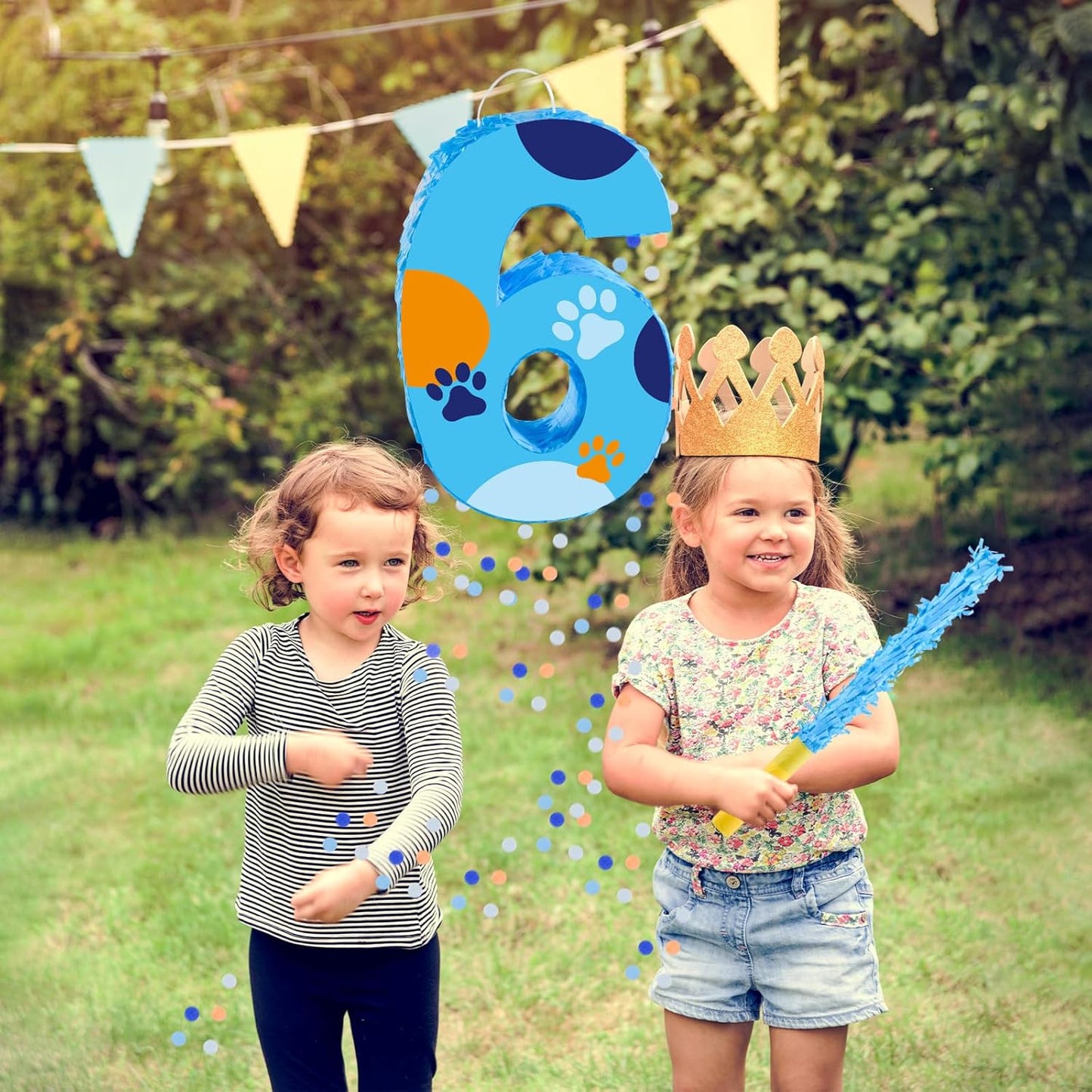 16 Inch Number 2 Dog Paw Pinata with 16 Inch Piñata Stick Blindfold Confetti for Boy Girl Kids 2nd Birthday Party Decorations (2nd)
