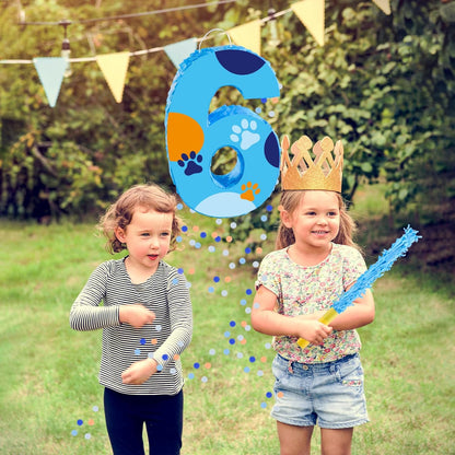 16 Inch Number 2 Dog Paw Pinata with 16 Inch Piñata Stick Blindfold Confetti for Boy Girl Kids 2nd Birthday Party Decorations (2nd)