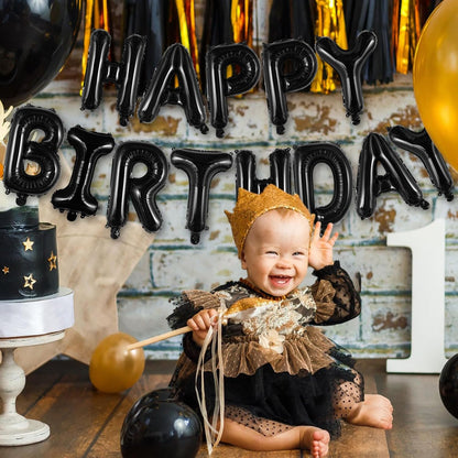 Happy Birthday Balloons Banner, Foil Balloon Personalized Name Letters Balloons Sign Birthday Party Decorations for Women Men Boys Girls Cream