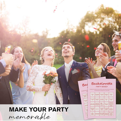 Bachelorette Party Bingo Cards, 25 Unique Sheets, Fun Bridal Shower Game for Guests, Pink Party Activity Celebration