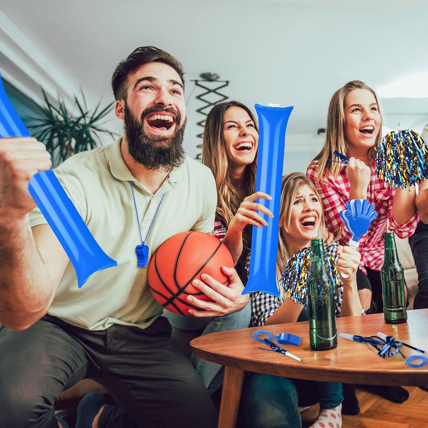 Yunsailing 96 Pcs Homecoming Noisemakers Team Spirit Accessories for Game Day Include Hand Clappers Cheerleading Pom Pom Thunder Stick Cheer Party Blower Plastic Whistle for Sport Fans(Gold)