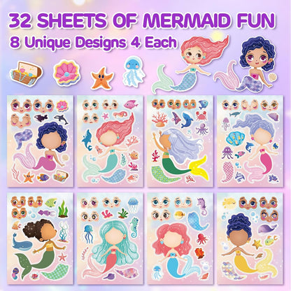 Aowplc 36 Pcs Make-A-Face Sticker Sheets Kids Party Favors Mix and Match Stickers with Dinosaurs, Mermaids, Unicorns, Horses, Farm & Sea Animals for Parties, Birthdays, Classroom Activities & Crafts