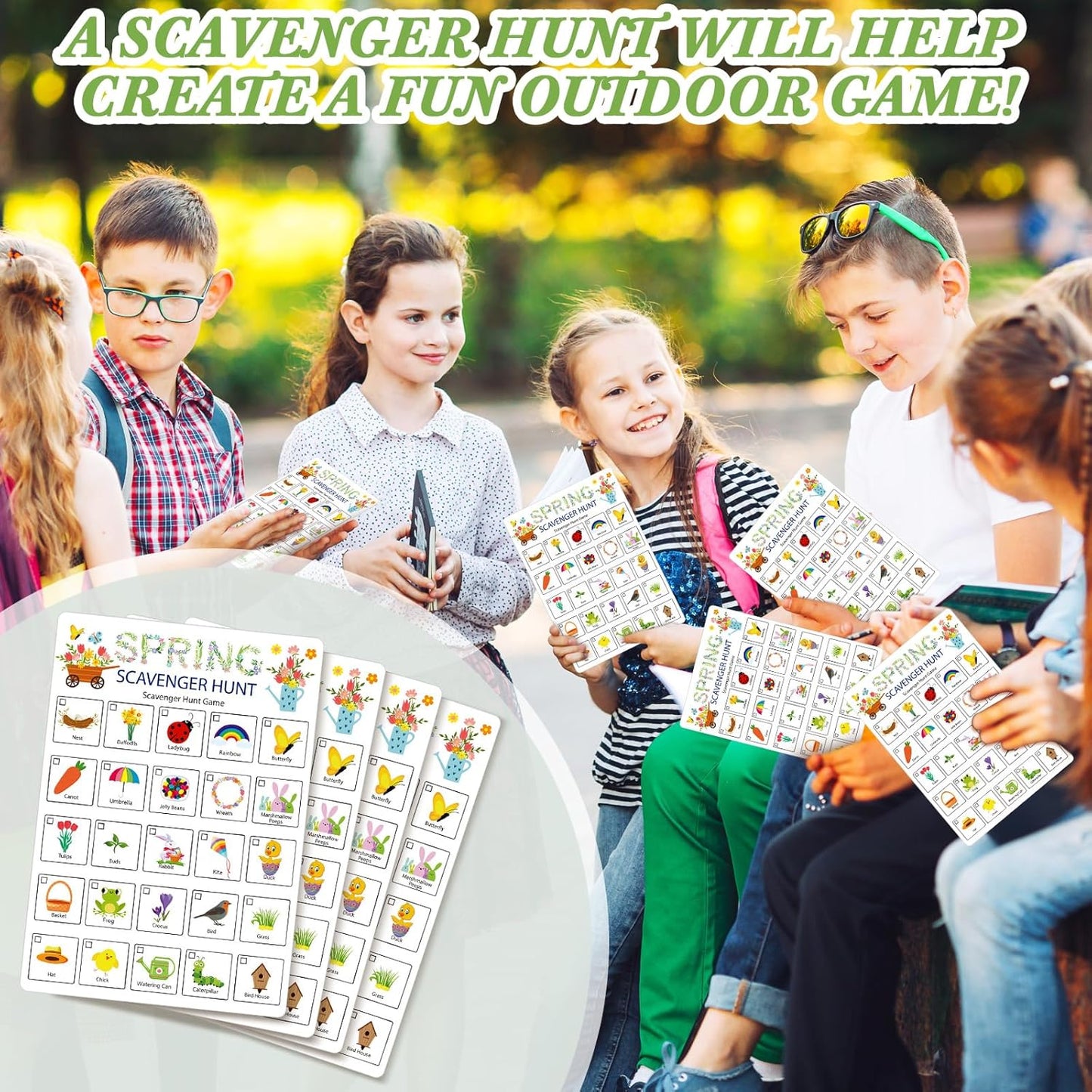 Hoolerry 30 Pcs Nature Scavenger Hunt for Kids Road Trip Game Car Spring Summer Easter Scavenger Hunt Cards Travel Activities Camping Games Outdoor Indoor Seek Activity for Kids Adults(Nature)