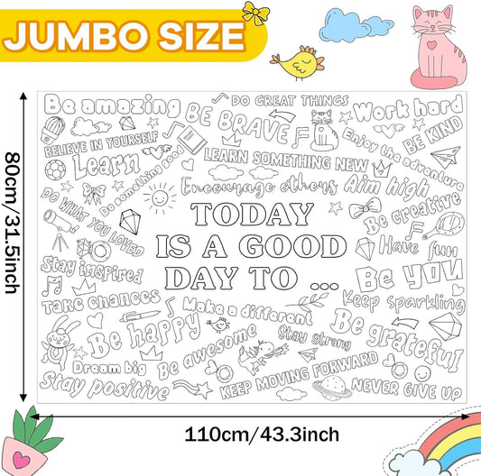 Positive Affirmations Coloring Poster Giant Today is A Good Day Coloring Poster Large Big Coloring Tablecloth Sheet Jumbo Coloring Page Book for Home Birthday Party Supplies Favor