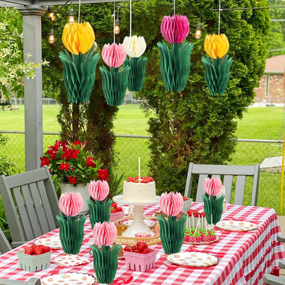 SUNBEAUTY 9PCS Spring Wildflower Party Decorations Wild Flowers Honeycomb Centerpieces for Tables Wildflower Birthday Spring Flower Theme Party Decorations for Garden Baby Shower, Easter, Mothers Day