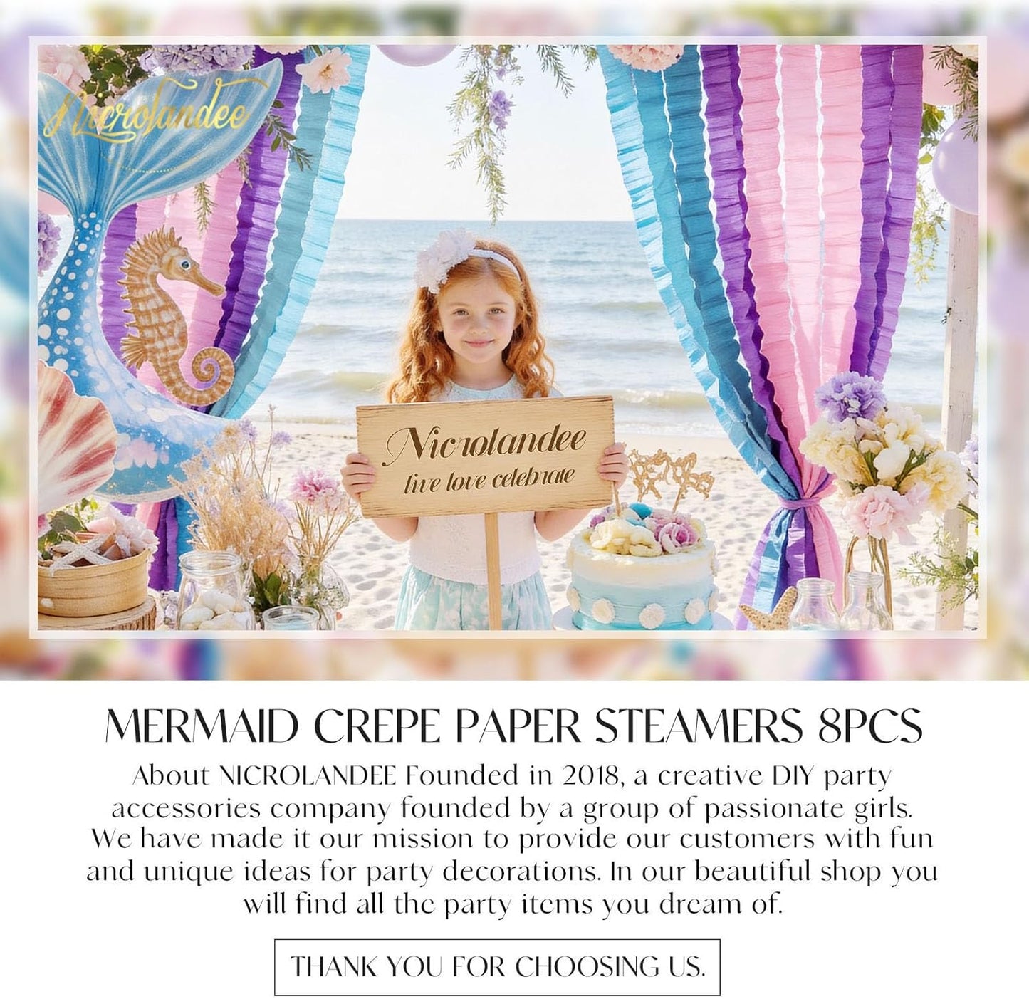 NICROLANDEE Party Streamers Decorations - 8 Rolls Crepe Paper Streamers Tassels Streamer Paper for Birthday Party, Baby Shower, Class Party, Family Gathering Supplies Purple Pink Blue