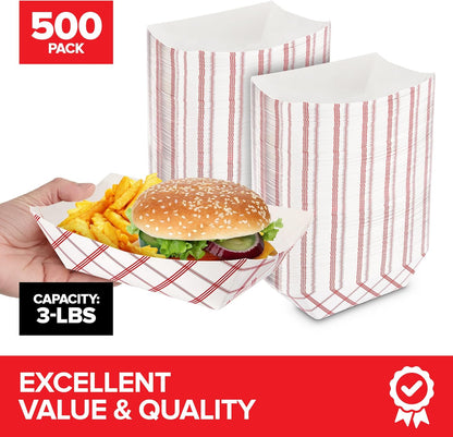 Stock Your Home 100-Pack 3 lb Paper Food Trays – Red & White Checkered Disposable Paper Food Boats, Eco-Friendly Serving Trays for Concessions, Nachos, Snacks & Condiments – 5.75" x 3"