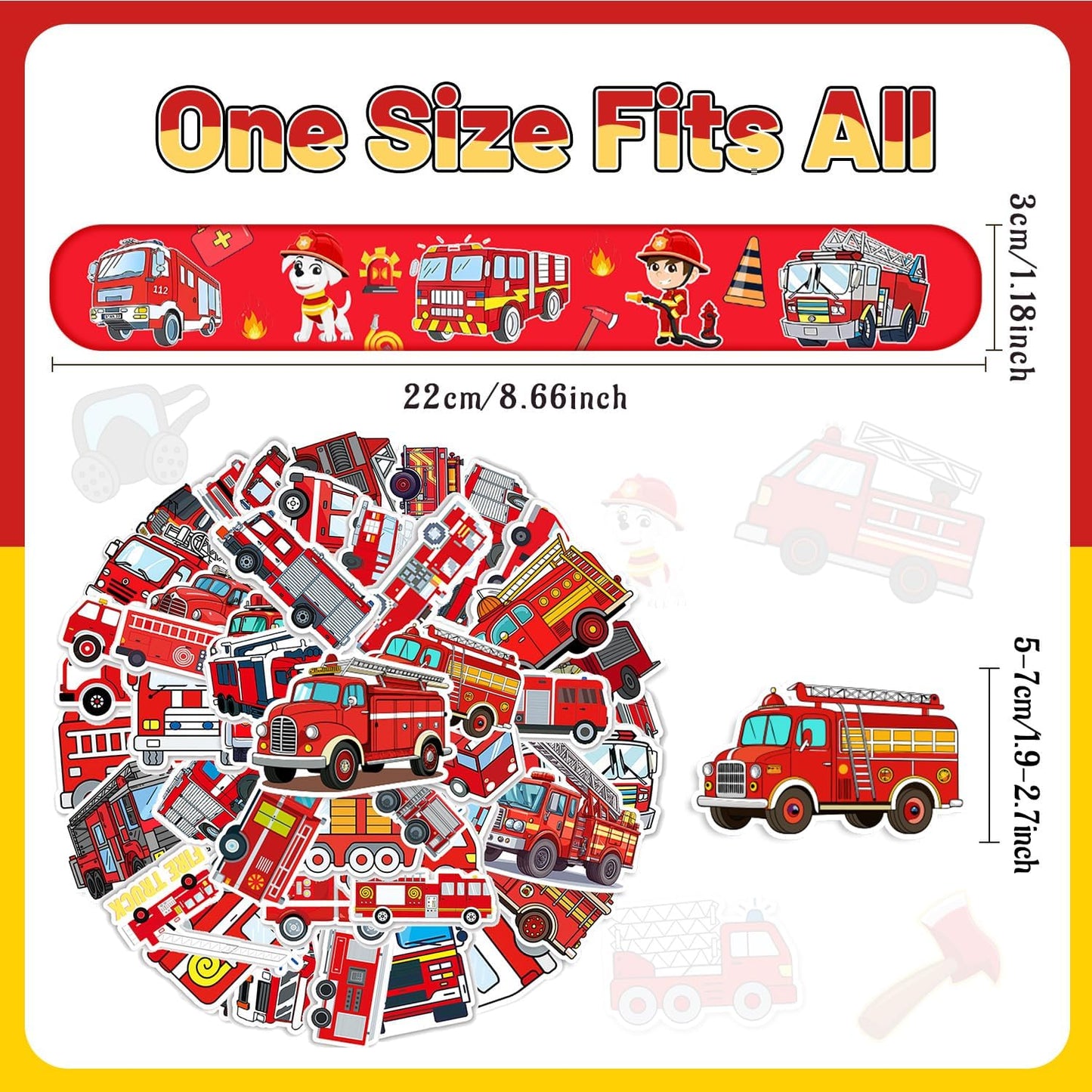 86PCS Fire Truck Party Favors 36PCS Fire Truck Slap Bracelets 50PCS Kids Fire Truck Stickers Firefighter Snap Bracelet for Kids Fire Truck Birthday Decorations Classroom Rewards Prizes