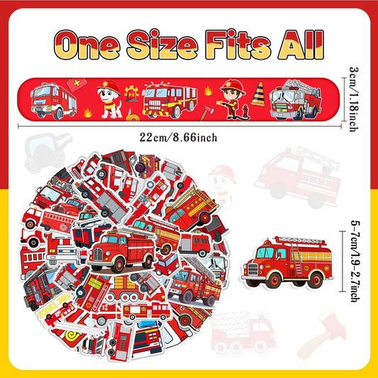 86PCS Fire Truck Party Favors 36PCS Fire Truck Slap Bracelets 50PCS Kids Fire Truck Stickers Firefighter Snap Bracelet for Kids Fire Truck Birthday Decorations Classroom Rewards Prizes