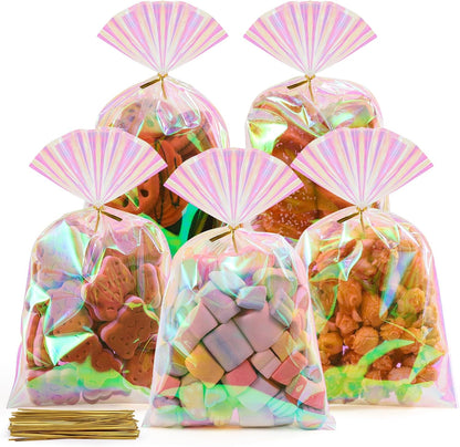 SUREHOME Cellophane Bags, 100 Pack Clear Gift Bag Cellophane Treat Bags with Ties 6x10 Inch Plastic Small Cello Candy Bag for Birthday Party Favors Goodie valentines Cookies Bakery Snack Popcorn Wraps
