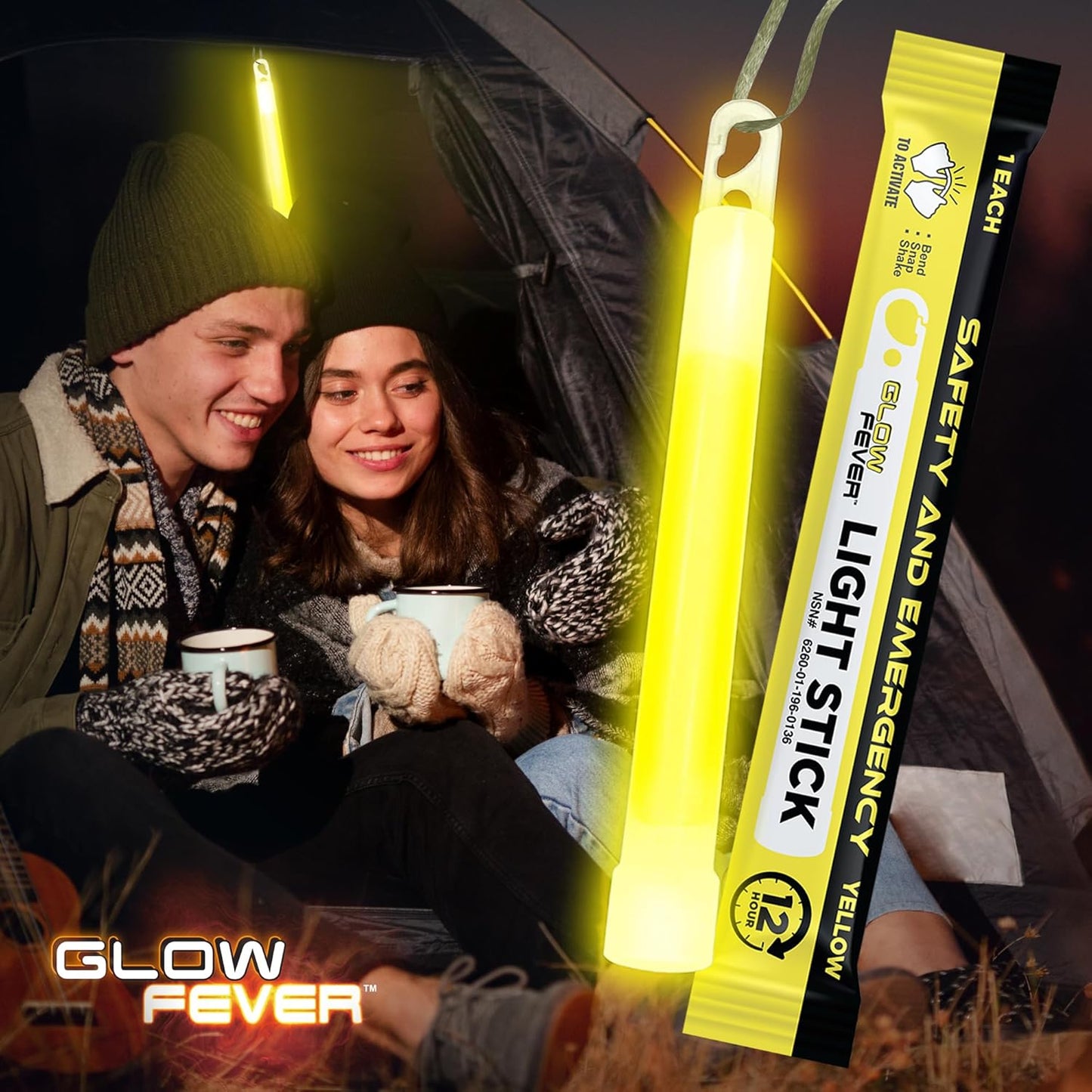 Glow Fever Emergency Safety Military Grade Glow Sticks, 30pcs 6'' Lightsticks, Light Up Ultra Bright with 12 Hours Duration. for Hiking Party Camping Blackouts Hurricane Shelter Survival Kit (Yellow)