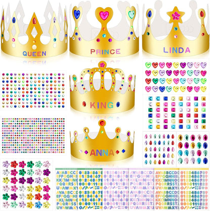 Gold Paper Crowns, Diy Birthday King Crowns Craft to Decorate, Paper Prince Princess Crown Hats for School Classroom