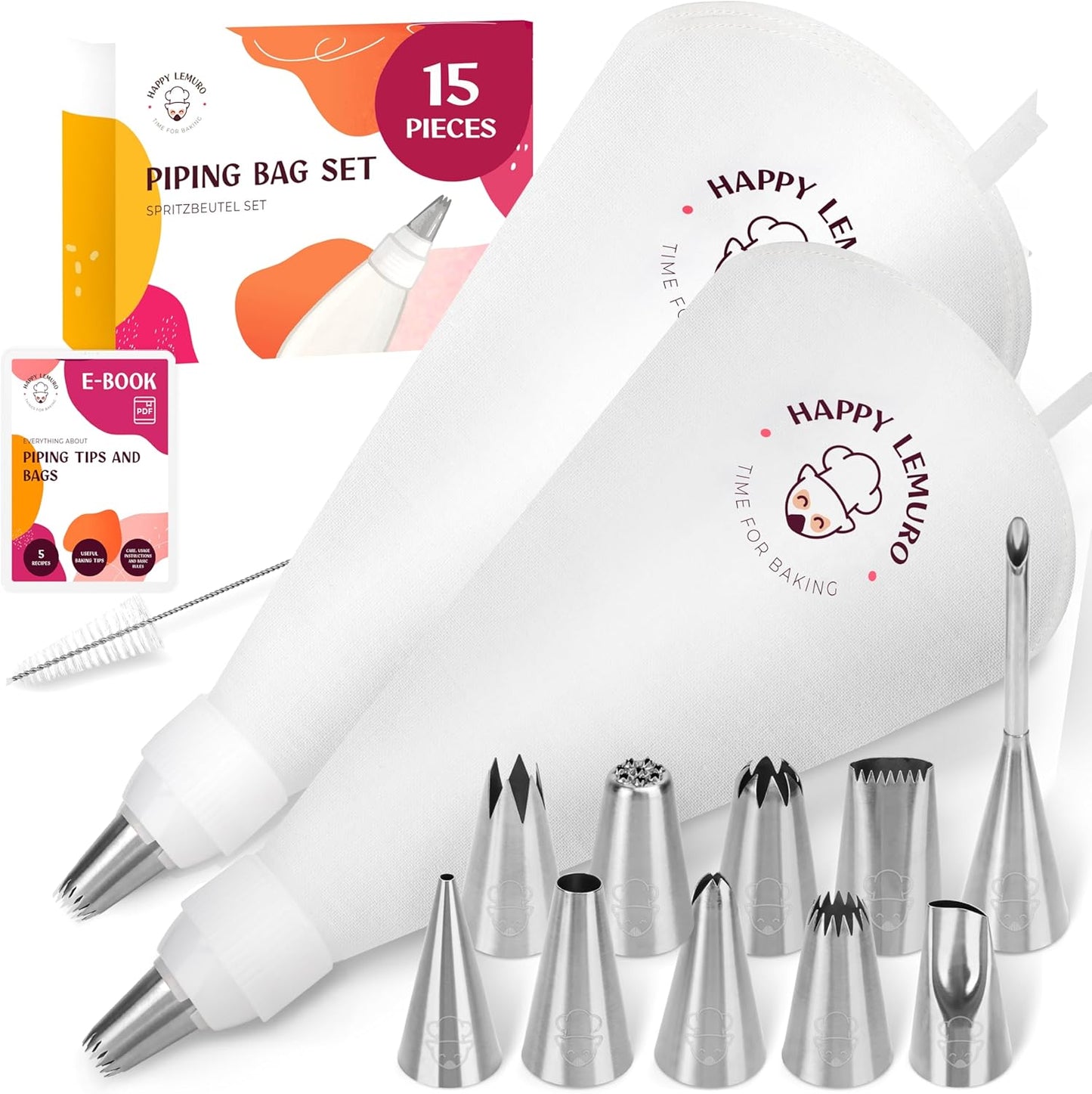 Large Piping Bags and Tips Set - XL Icing Tips - Large Piping Tips Set with Reusable Piping Bag (16 inch) - Decorating Tips for Cupcakes, Cakes, Cookies, Churros, Meringue, etc.