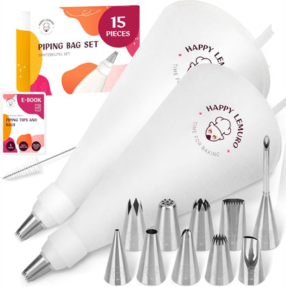 Large Piping Bags and Tips Set - XL Icing Tips - Large Piping Tips Set with Reusable Piping Bag (16 inch) - Decorating Tips for Cupcakes, Cakes, Cookies, Churros, Meringue, etc.