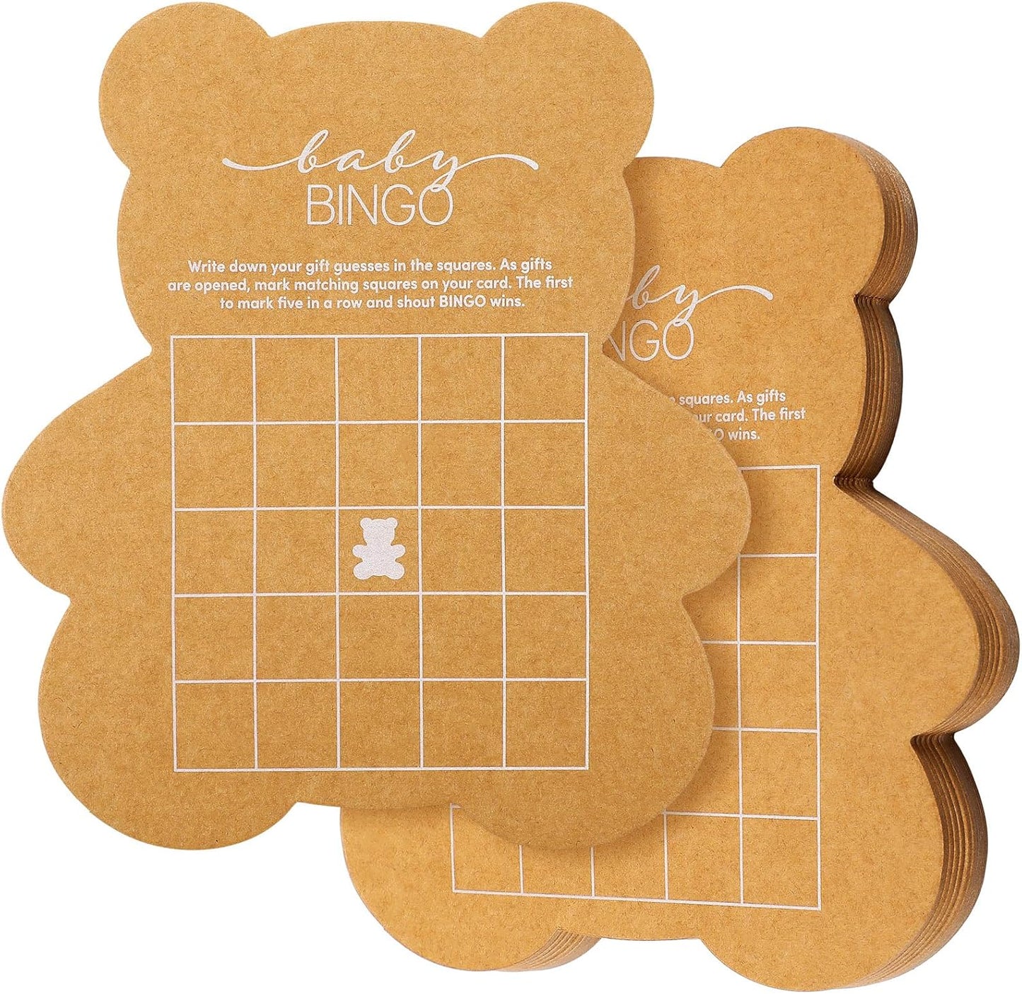 50 Pcs Bear Baby Shower Games Baby Bingo Cards Game for New Parents Girl or Boy Fun Games Gender Neutral Activity Kraft Paper Cards