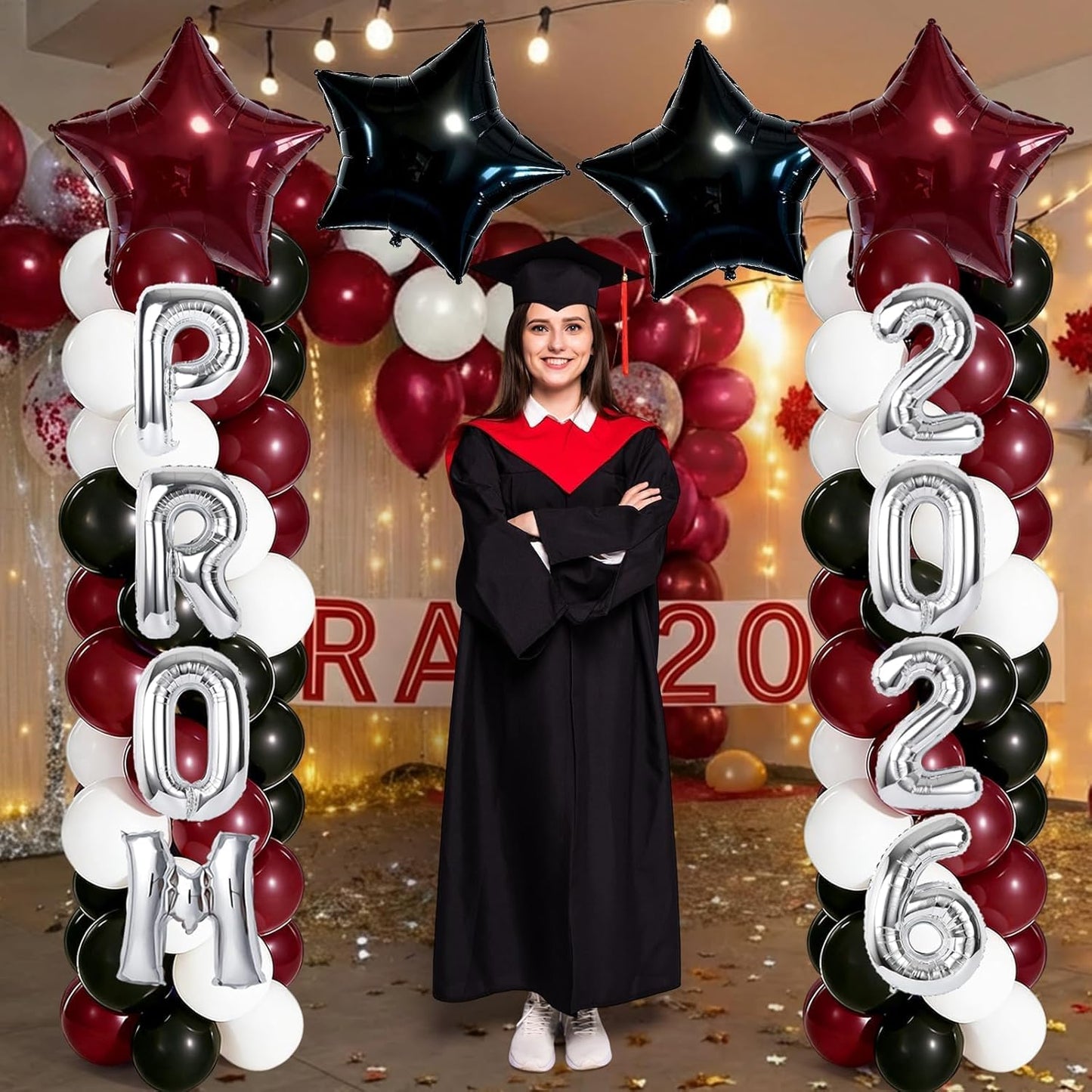 2 Sets Graduation Balloon Column Stand Kits with Balloons 2026 Grad Themed Decoration Navy Blue Balloon Tower Stand Kit for Grad High School & College Celebration Party Decor