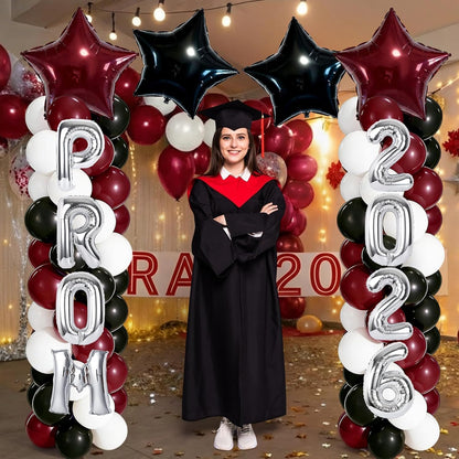 2 Sets Graduation Balloon Column Stand Kits with Balloons 2026 Grad Themed Decoration Navy Blue Balloon Tower Stand Kit for Grad High School & College Celebration Party Decor