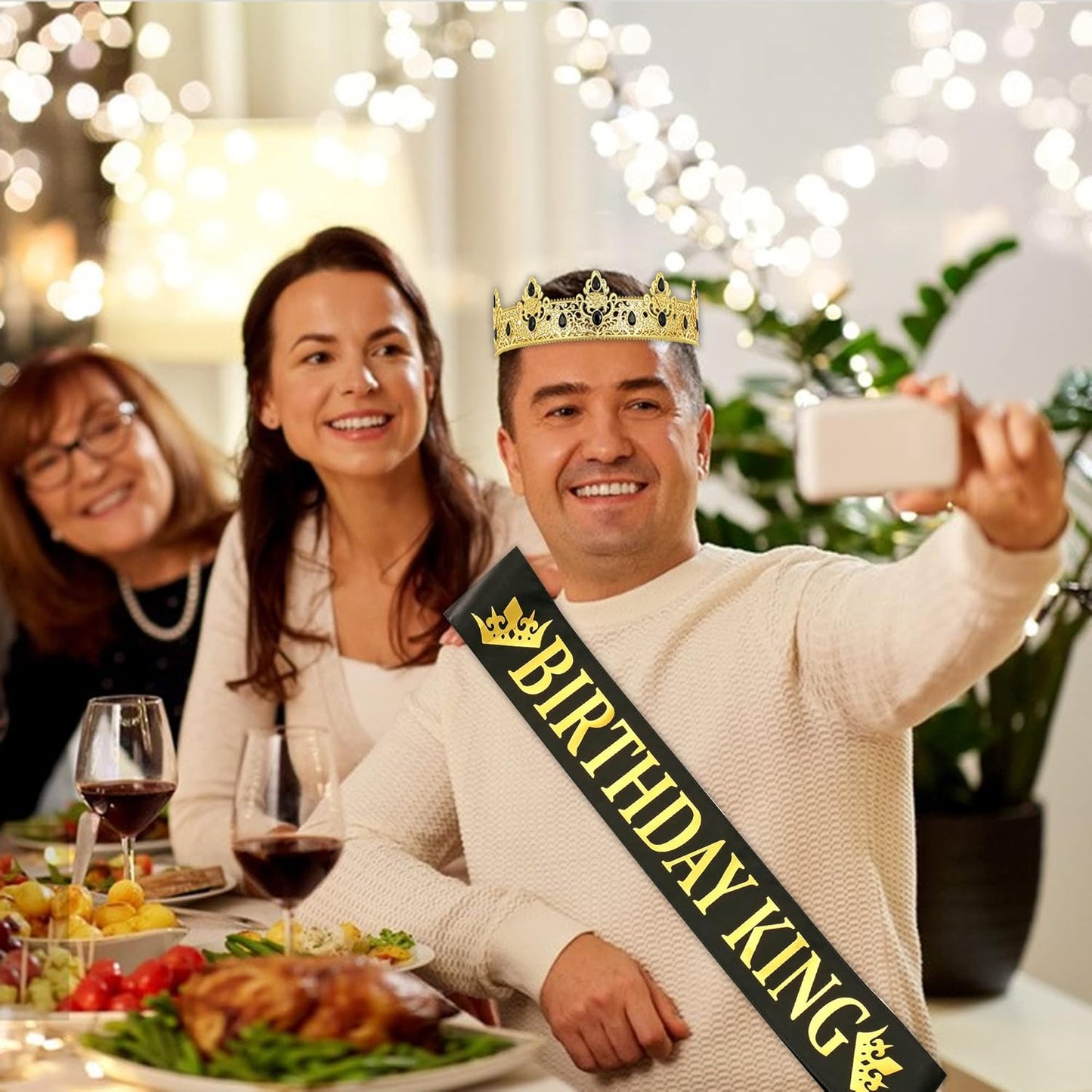 NA King Crown and Birthday Sash, Prom Decoration Gifts for Men (Gold-1)