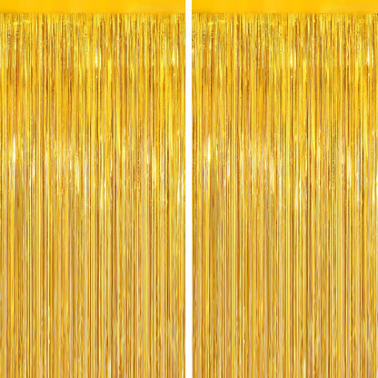 GCB 2Pack Black Metallic Tinsel Foil Fringe Curtains, Black Foil Curtain Backdrop, Photo Booth Props for Birthday Wedding Baby Shower Bachelorette Xmas Celebration Party Decorations Door Streamers