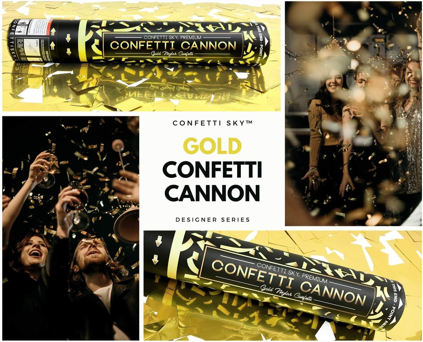 Confetti Sky [6 Pack] 12 Inch Confetti Cannons | Multicolor Confetti Poppers for Wedding Celebration, Birthday Party, Pranks, Graduation, Christmas Eve and New Year Celebration