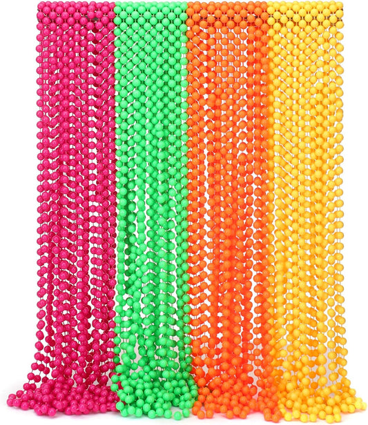 48 Pieces Glow in the Dark Bead Necklaces 80s UV Neon Glow Necklaces Bulk for Birthday Decorations Wedding Party Festivals Halloween Carnival