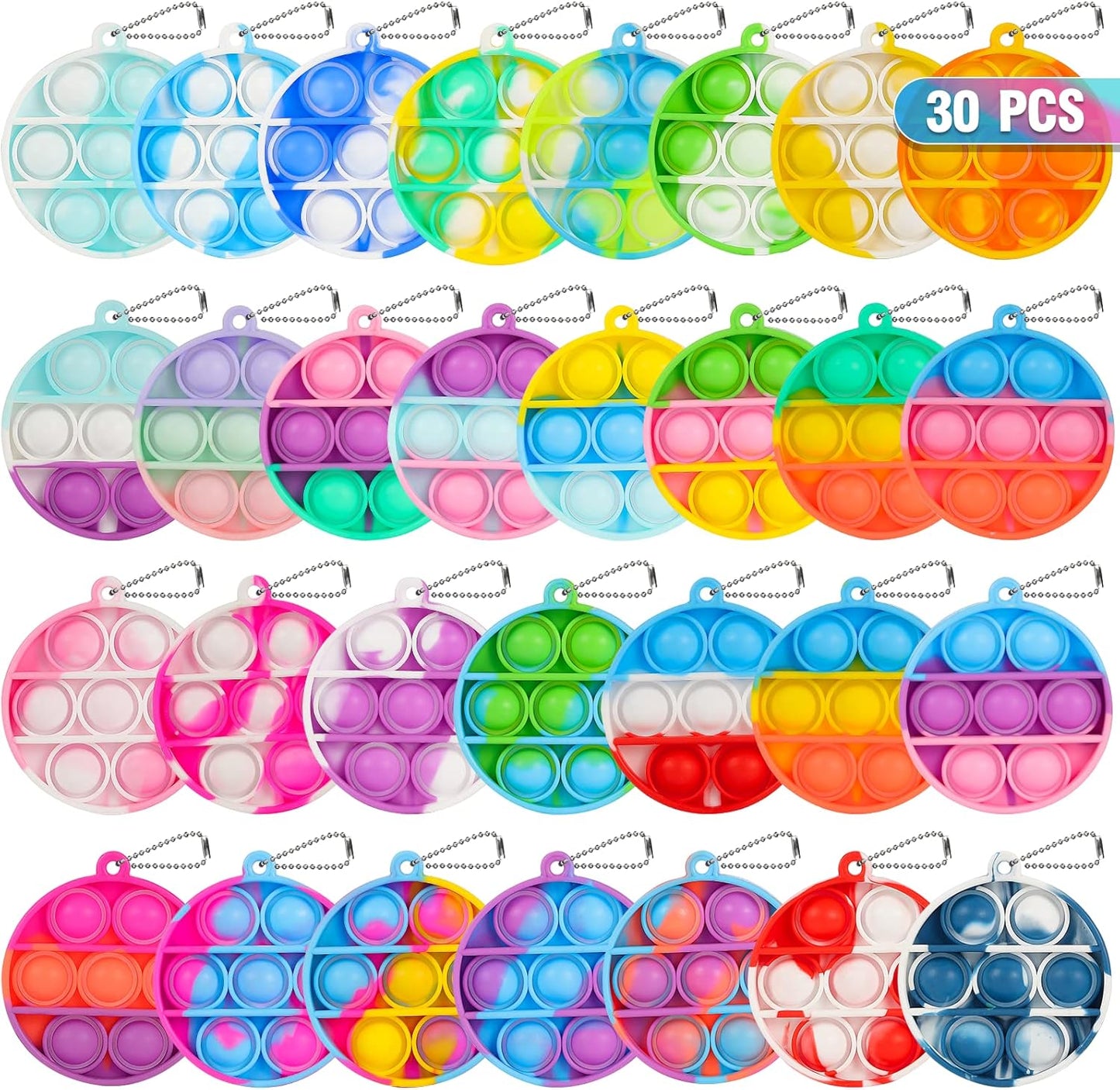 Pop Fidget Toys Bulk Its Party Favors for Kids 4-8 8-12 30 Pack Mini Pop Keychain It Small Fidgets for Classroom Prizes School End of Year Student Gifts from Teacher Birthday Goodie Bag Stuffers