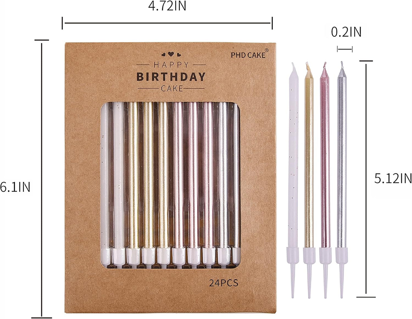 PHD CAKE Champagne Gold Long Thin Metallic Birthday Candles, Cake Candles, Birthday Parties, Wedding Decorations, Party Candles