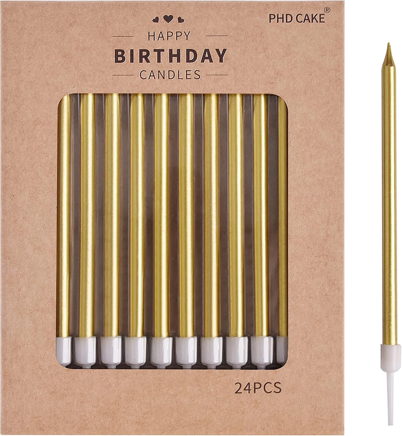 PHD CAKE Champagne Gold Long Thin Metallic Birthday Candles, Cake Candles, Birthday Parties, Wedding Decorations, Party Candles