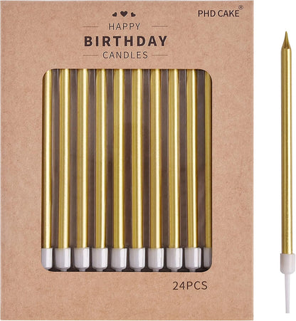 PHD CAKE Champagne Gold Long Thin Metallic Birthday Candles, Cake Candles, Birthday Parties, Wedding Decorations, Party Candles