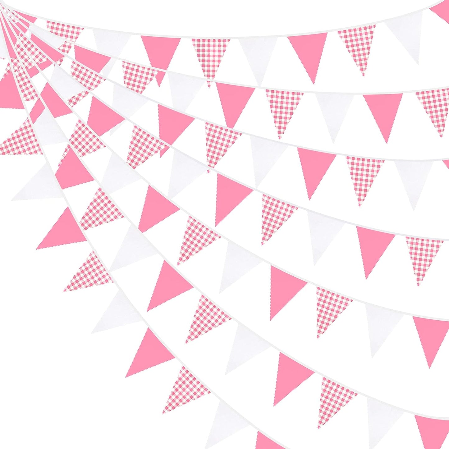 32Ft Dusty Blue Party Decorations Retro Blue Gingham Triangle Banner Flag Pennant Fabric Garland Streamers for Nautical Wedding Birthday Ahoy Achor Bridal Baby Shower Under The Sea Decor Supplies