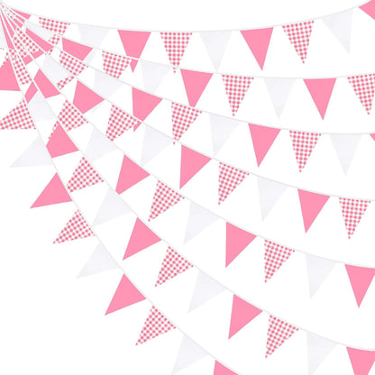 32Ft Dusty Blue Party Decorations Retro Blue Gingham Triangle Banner Flag Pennant Fabric Garland Streamers for Nautical Wedding Birthday Ahoy Achor Bridal Baby Shower Under The Sea Decor Supplies