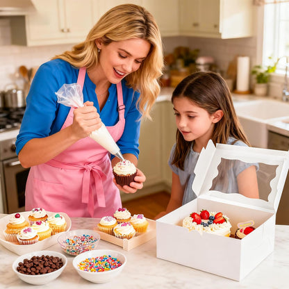 NPLUX 4 Packs 1+5 Bento Cake and Cupcake Box Bento Box with Clear Window Fit 5 Cupcakes and 1 Mini Cake for Packaging Gift Baked Goods
