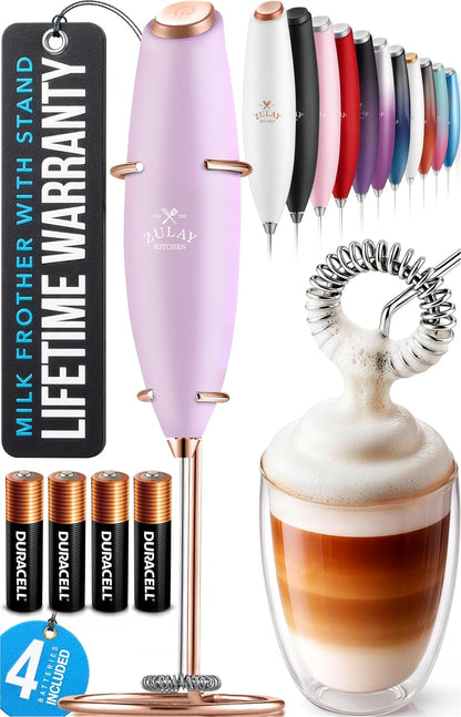 Zulay Kitchen Powerful Milk Frother Wand With Duracell Batteries - Ultra Fast Handheld Drink Mixer - Electric Whisk Foam Maker for Coffee, Lattes, Cappuccino & Matcha - Z1 Motor - Black - Colors C